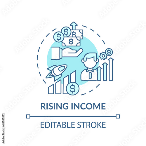 Consumption and saving concept icon. Rising profit idea thin line illustration. Economic research and tax policy in country. Vector isolated outline RGB color drawing. Editable strokev