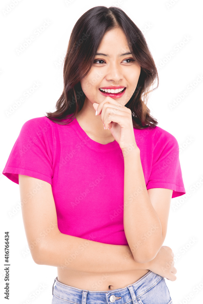 Portrait of a beautiful woman Asian teenagers With a confident, happy face, a confident, beautiful woman on a white background. Portrait of a beautiful woman Asian teenagers With a confident, happy face, a confident, beautiful woman on a white background.