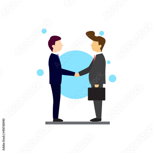 Creative vector character design of two business people shaking hands for web designs, landing pages, banners, illustrators.