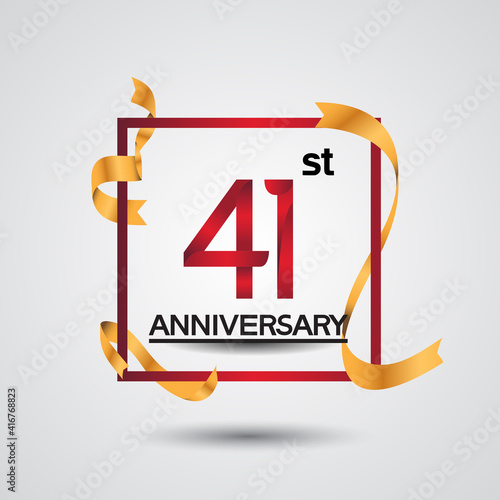 41 anniversary design with red color in square and golden ribbon isolated on white background for celebration event and special moment