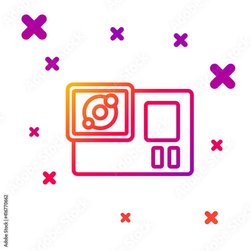 Color line Action extreme camera icon isolated on white background. Video camera equipment for filming extreme sports. Gradient random dynamic shapes. Vector.