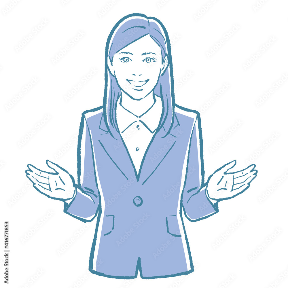 Illustration of the upper body of a young female businessman. Pop and comical pattern. Illustration of the upper body of a young female businessman. Pop and comical pattern.