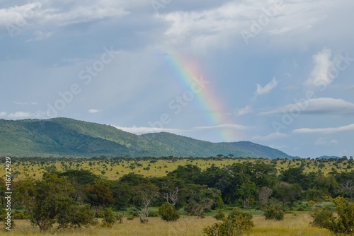Scenic field against rainbow at Tsavo National Park  KENYA