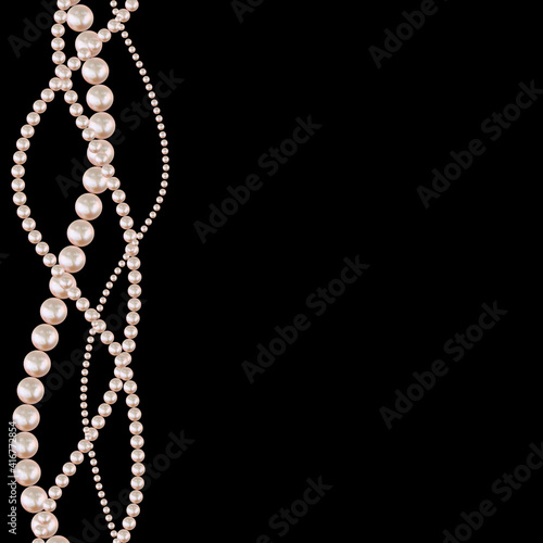 Naklejka Realistic beauty strings of pearls on black background. Vector  Illustration - szlachetnych, naszyjnik, ilustracja, fototapety | Foteks