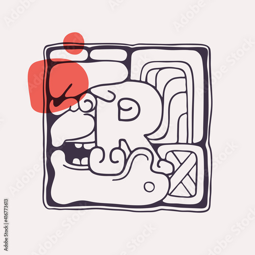 Aztec style letter R initial.