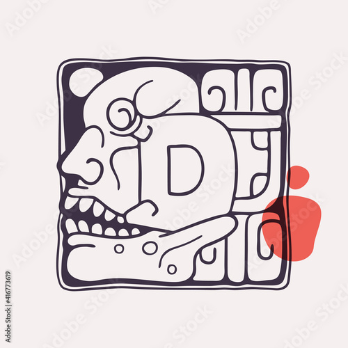 Aztec style letter D initial.