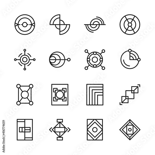 abstract geometric shape outline icons set, editable stroke