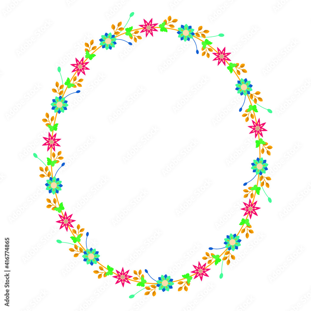 Vector oval floral frame in flat style