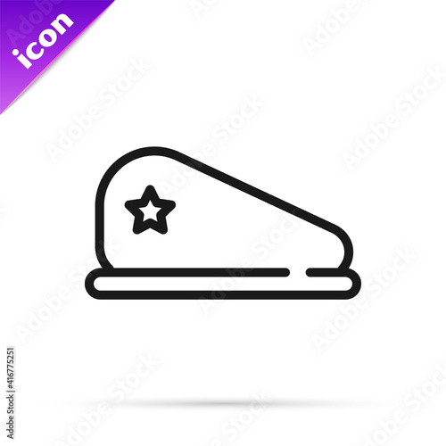Black line Military beret icon isolated on white background. Soldiers cap. Army hat. War baret. Vector.