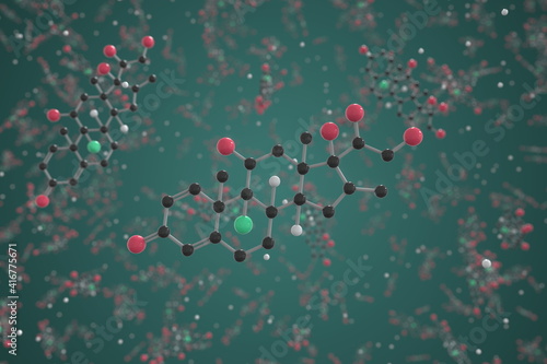 Generic dexamethasone molecule. Ball-and-stick molecular model. Chemistry related 3d rendering photo