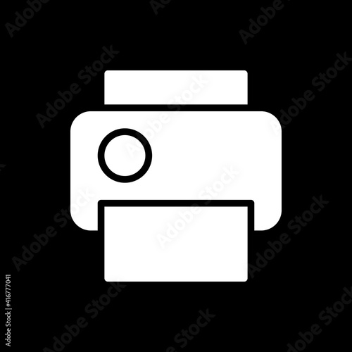 Print dark mode glyph icon. Making copies of documents. Duplicating text files. Phone screen menu element. Smartphone UI button. White silhouette symbol on black space. Vector isolated illustration