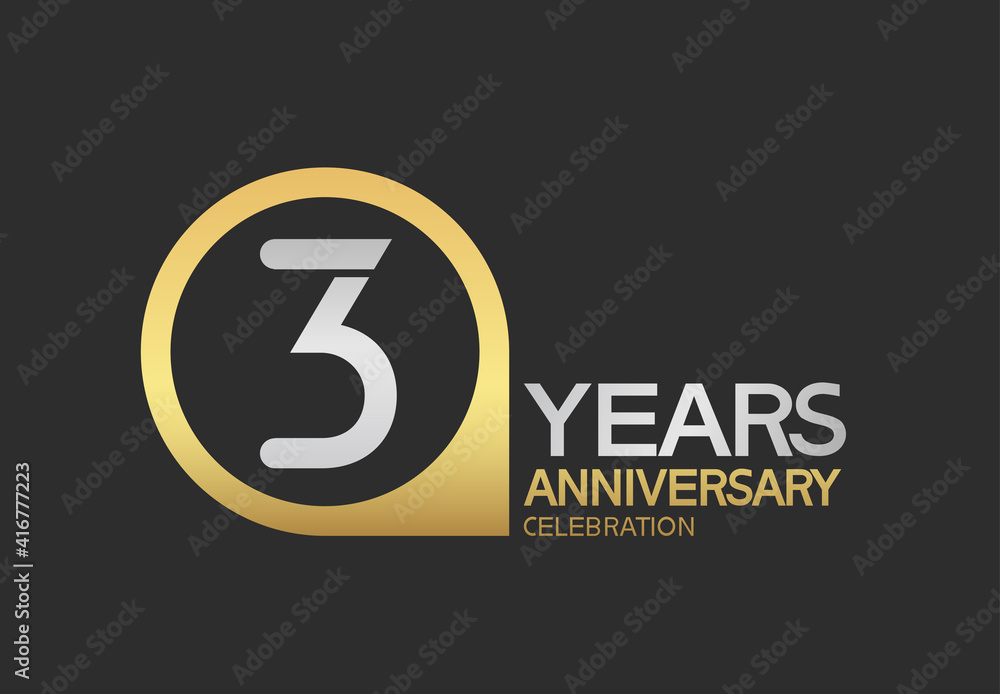 3 years anniversary celebration simple design with golden circle and silver color combination can be use for greeting card, invitation and special celebration event 3 years anniversary celebration simple design with golden circle and silver color combination can be use for greeting card, invitation and special celebration event