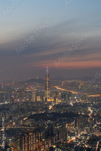 Seoul City Sunset in South Korea. Featuring Lotte Tower in the foreground © Ethan