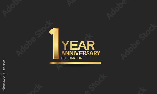 1 year anniversary celebration with elegant golden color isolated on black background can be use for special moment, party and invitation event