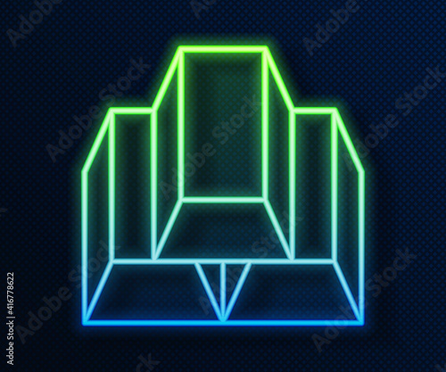 Glowing neon line Gold bars icon isolated on blue background. Banking business concept. Vector.