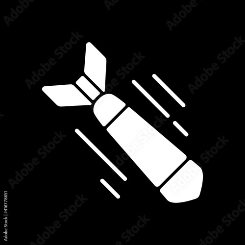 War movie dark mode glyph icon. Military films, serious historical dramas. Television entertainment category, filmmaking. White silhouette symbol on black space. Vector isolated illustration