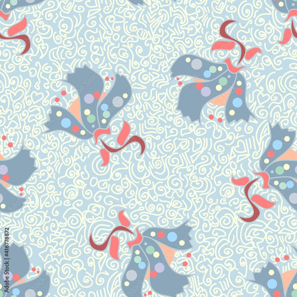 Pretty Pastel Floral Scatter Pattern In pale Blue And Pink
