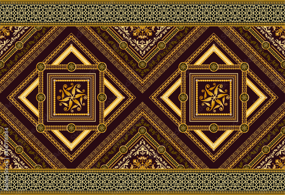 Seamless pattern decorated with precious stones, gold chains and pearls. Seamless pattern decorated with precious stones, gold chains and pearls.