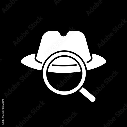 Detective dark mode glyph icon. Traditional movie genre, classic noir film. Television entertainment category, filmmaking. White silhouette symbol on black space. Vector isolated illustration