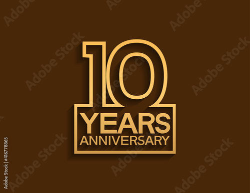 10 years anniversary design line style with square golden color isolated on brown background can be use for special moment celebration