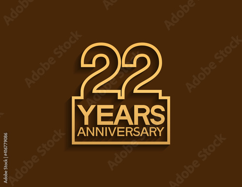 22 years anniversary design line style with square golden color isolated on brown background can be use for special moment celebration