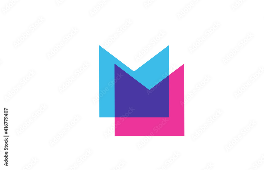 intersected M letter logo icon for company. Blue and pink alphabet design for corporate and business intersected M letter logo icon for company. Blue and pink alphabet design for corporate and business