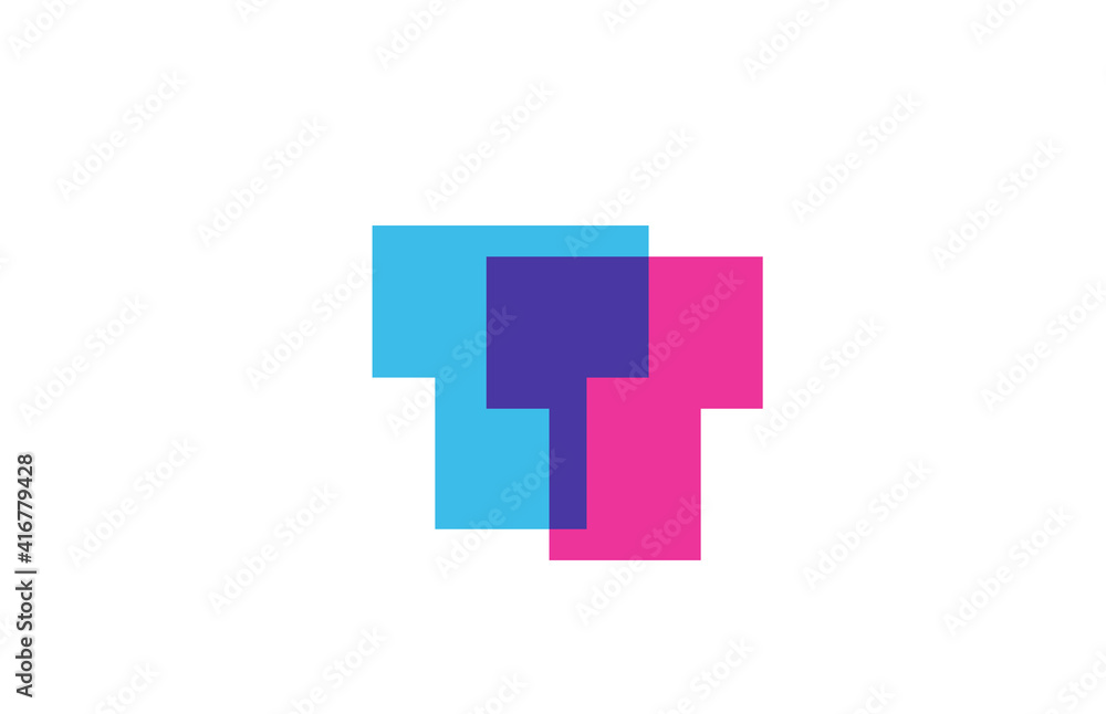 intersected T letter logo icon for company. Blue and pink alphabet design for corporate and business intersected T letter logo icon for company. Blue and pink alphabet design for corporate and business
