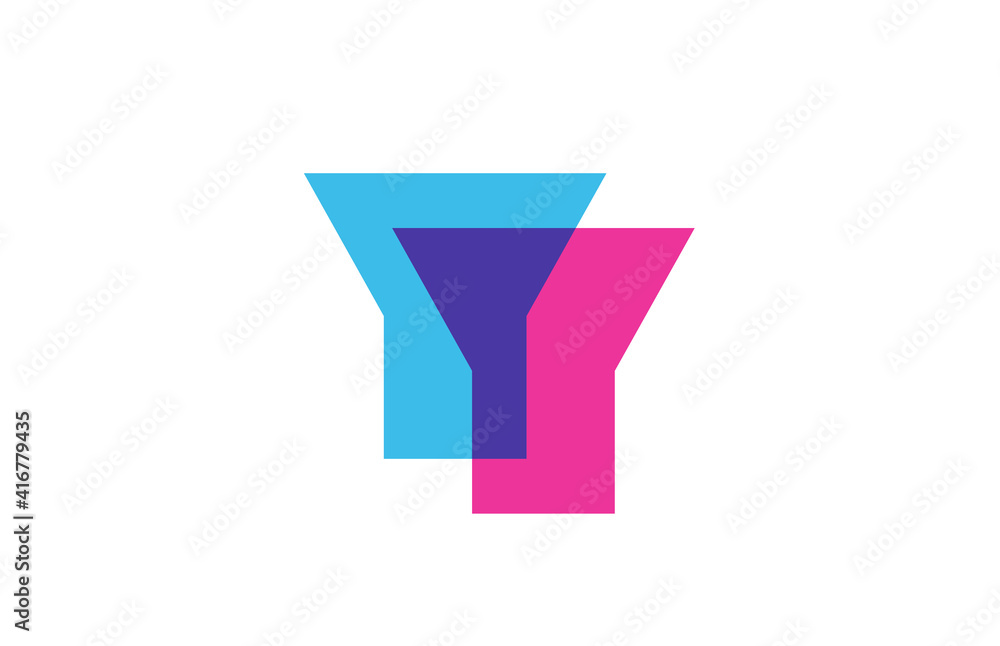 intersected Y letter logo icon for company. Blue and pink alphabet design for corporate and business intersected Y letter logo icon for company. Blue and pink alphabet design for corporate and business