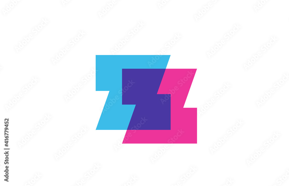 intersected Z letter logo icon for company. Blue and pink alphabet design for corporate and business intersected Z letter logo icon for company. Blue and pink alphabet design for corporate and business