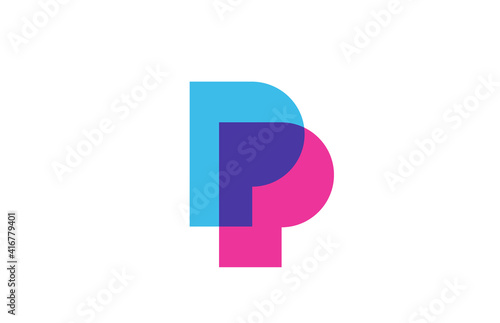 Free Download intersected P letter logo icon for company. Blue and pink alphabet design for corporate and business - GFXLoad