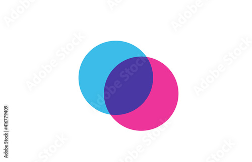 intersected O letter logo icon for company. Blue and pink alphabet design for corporate and business