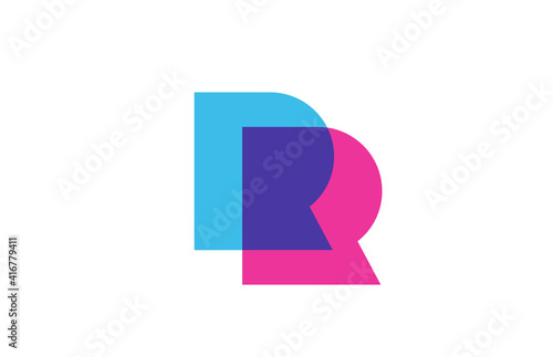 intersected R letter logo icon for company. Blue and pink alphabet design for corporate and business