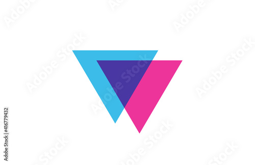 intersected V letter logo icon for company. Blue and pink alphabet design for corporate and business