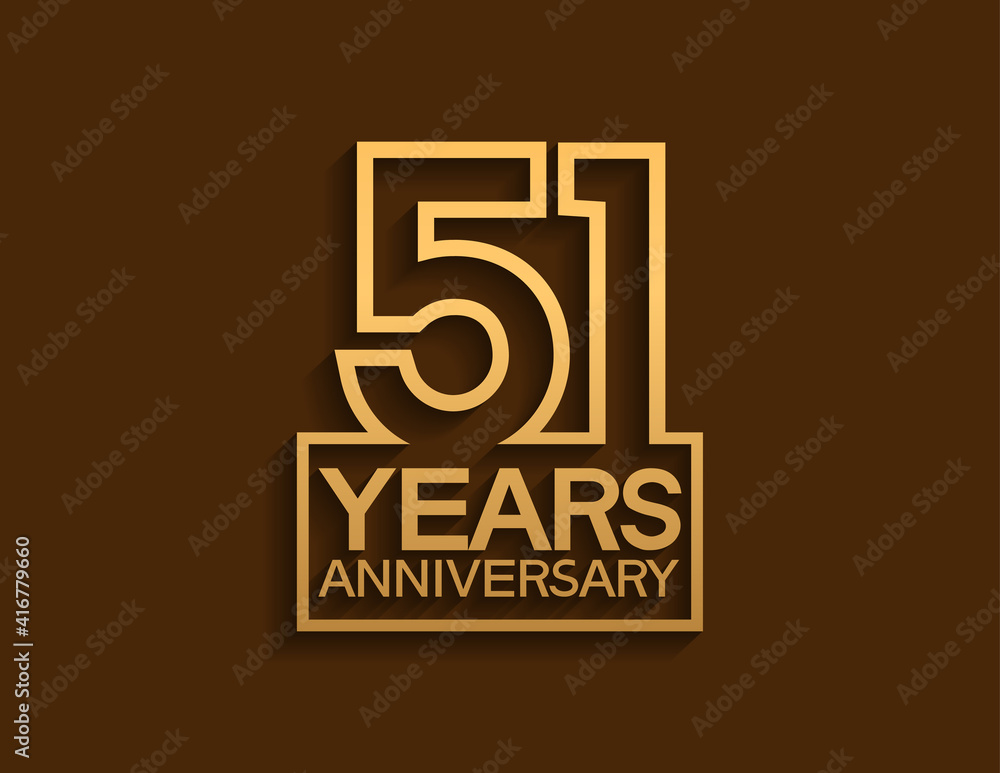 51 years anniversary design line style with square golden color isolated on brown background can be use for special moment celebration 51 years anniversary design line style with square golden color isolated on brown background can be use for special moment celebration