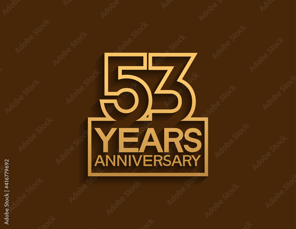 53 years anniversary design line style with square golden color isolated on brown background can be use for special moment celebration 53 years anniversary design line style with square golden color isolated on brown background can be use for special moment celebration