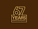 67 years anniversary design line style with square golden color isolated on brown background can be use for special moment celebration