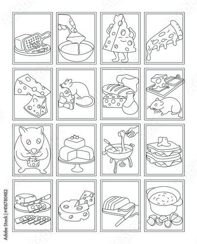 Pack of Cheese Colouring Page Vectors
