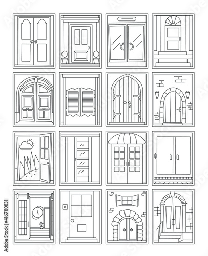 Set of Doors Colouring Page Vectors 