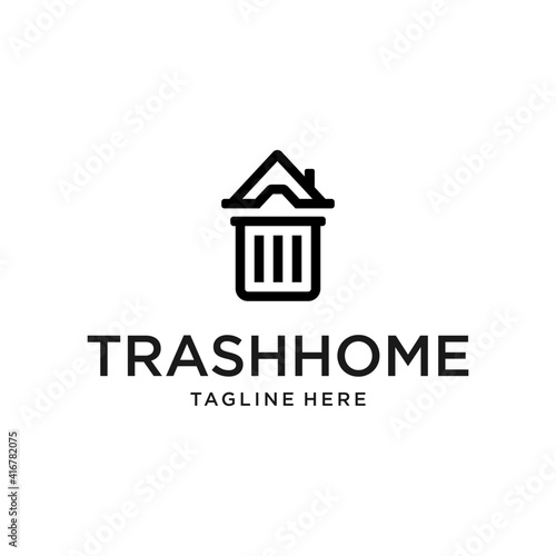 Trash House Flat Vector Logo Design Template