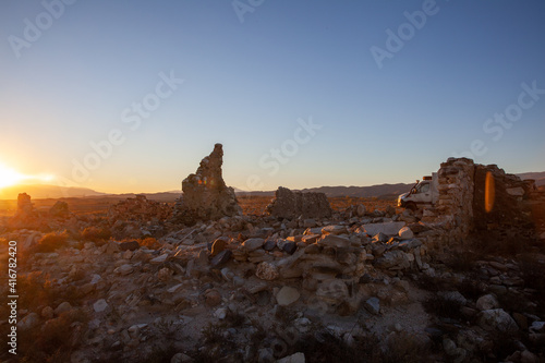 Offroad truck on sunset Landscape in the Tabernas desert Spain