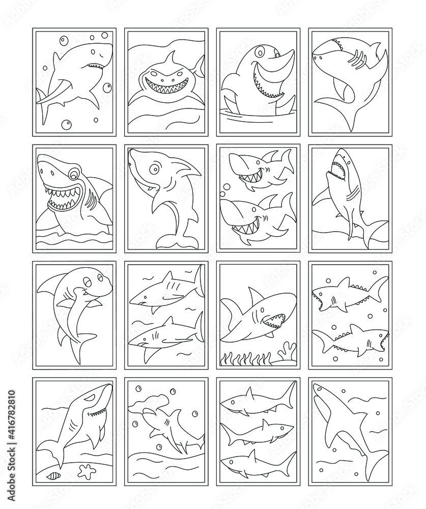 
Pack of Sharks Coloring Pages Templates 

