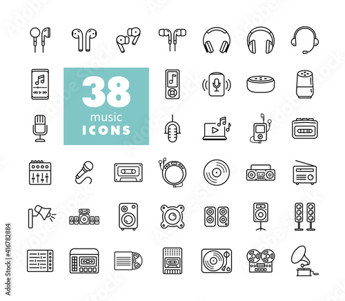 Multimedia devices and symbols icons set