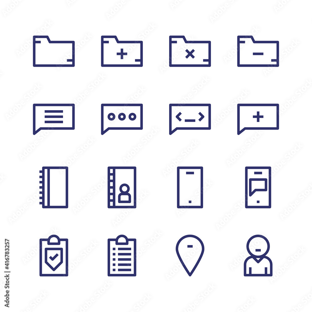 business social communication outline icon set, editable stroke
