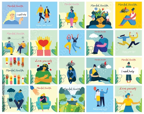 Mental health illustration concept. Psychology visual interpretation of mental health.