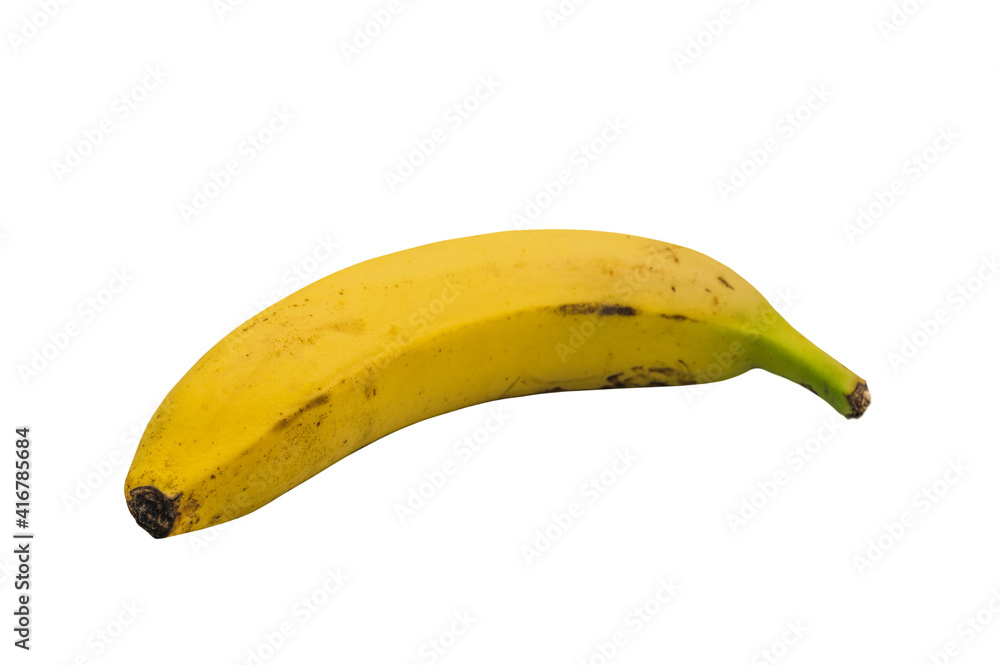 Close-up of yellow banana on white background.