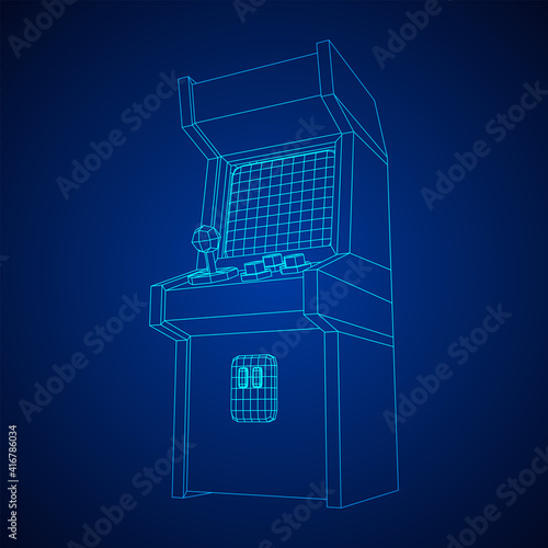 Arcade retro game machine. Wireframe low poly mesh vector illustration.