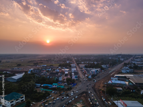 A bird's-eye view taken with a drone at Kantharalak.