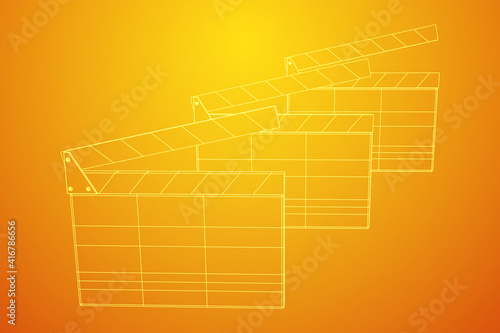 Movie clapper board. Film cinema concept. Wireframe low poly mesh vector illustration