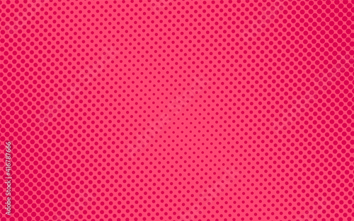 Pop art pattern. Halftone comic background. Pink dotted texture. Cartoon retro print. Vector illustration. Geometric duotone banner with half tone effect. Gradient design.