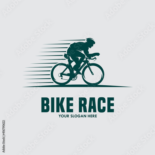 Mountain bike vintage logo template gear and cyclist illustration